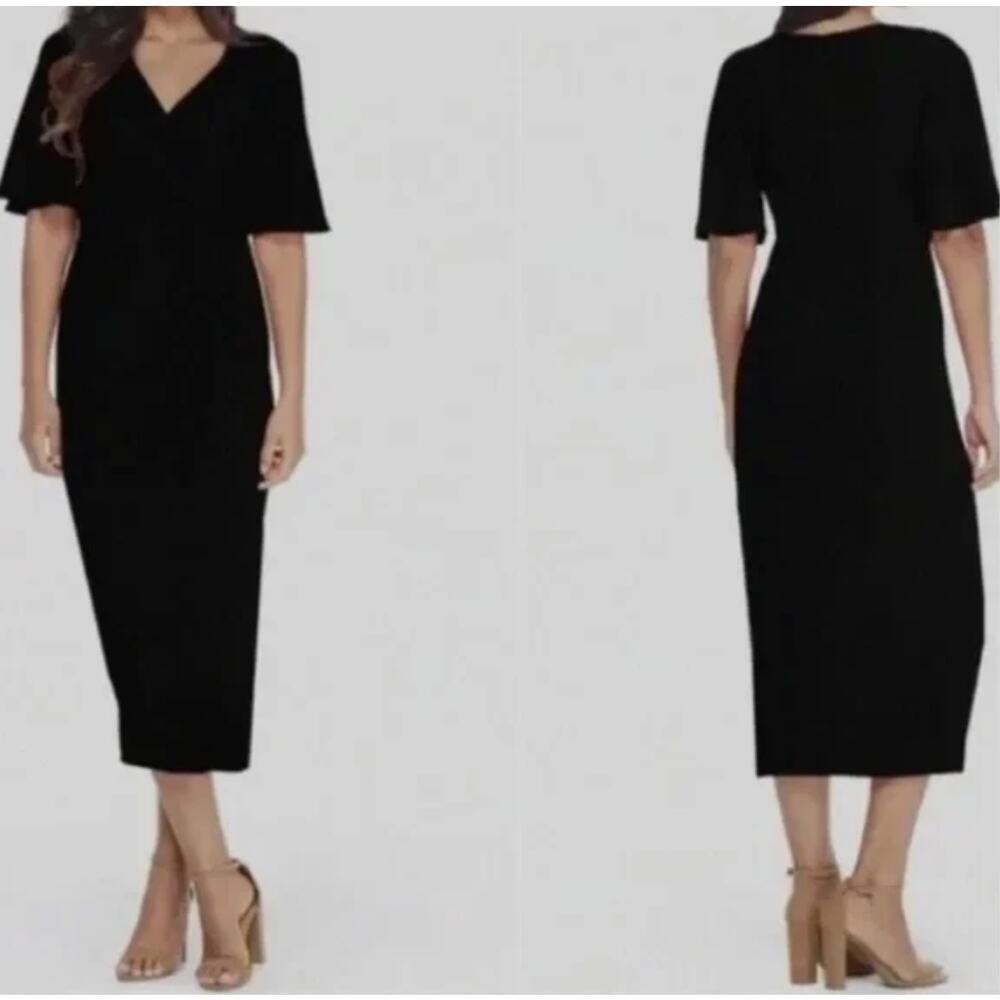 MAGGY LONDON Flutter Sleeve Faux Wrap Midi Dress Size Women's 4